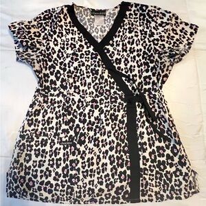 Cherokee Black and White Small Floral Blouse with Pink Accents
